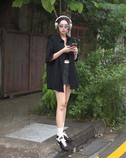 Black Waffle Oversized Shirt