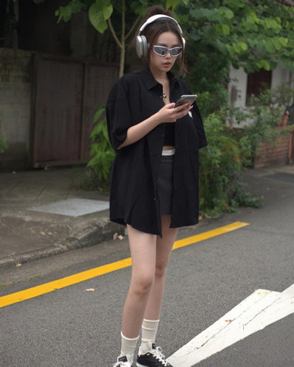 Black Waffle Oversized Shirt