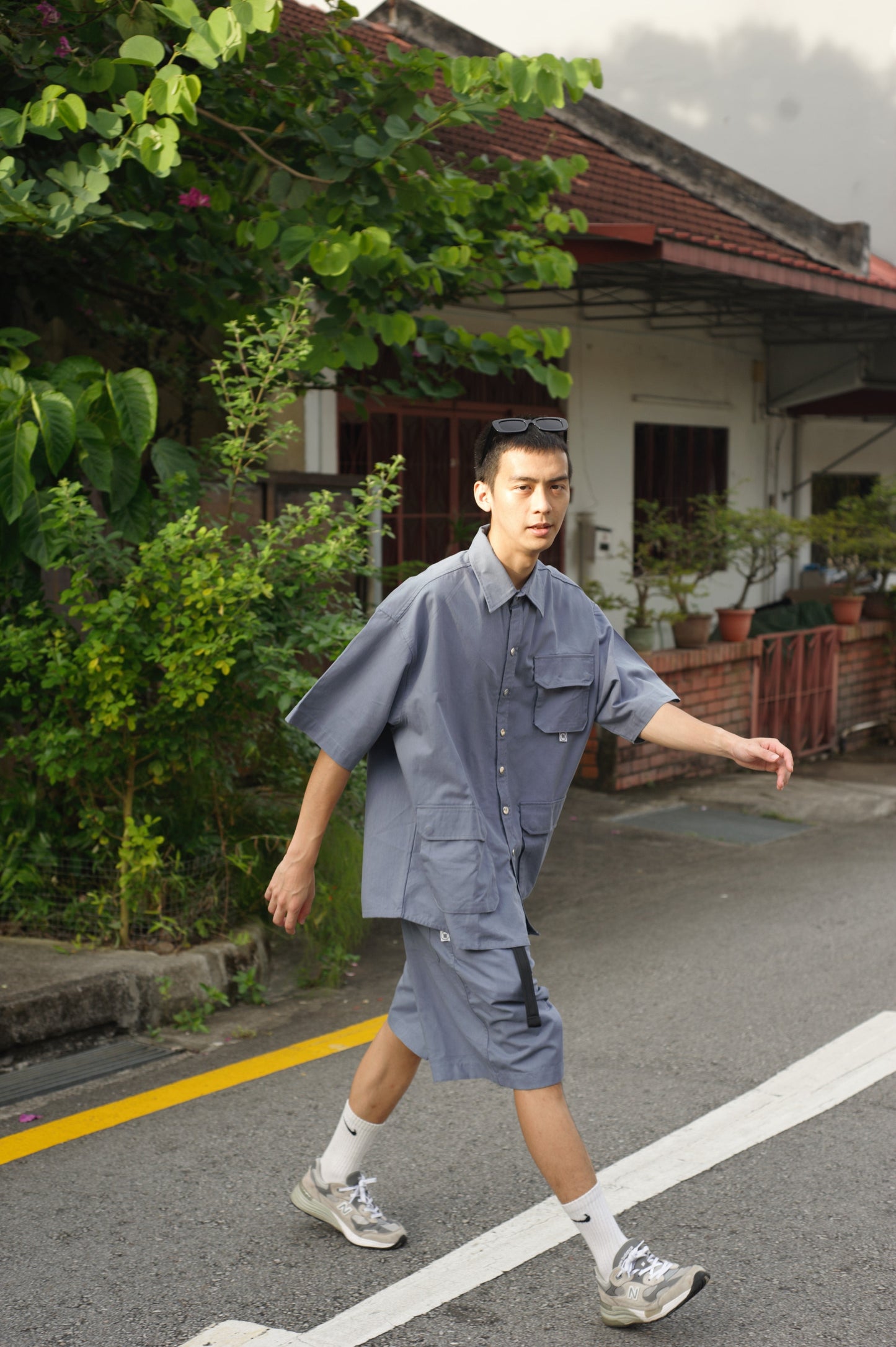 Null Label Oversized Button Shirt in Grey