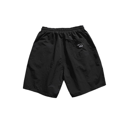 Black Logo Embroidery Wide Shorts